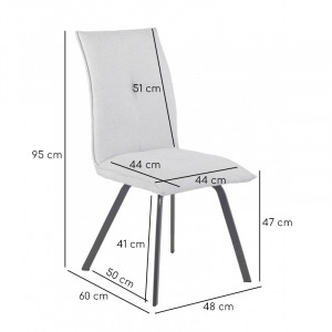 Lot de 2 chaises en tissu gris clair et pieds métal - ARIA