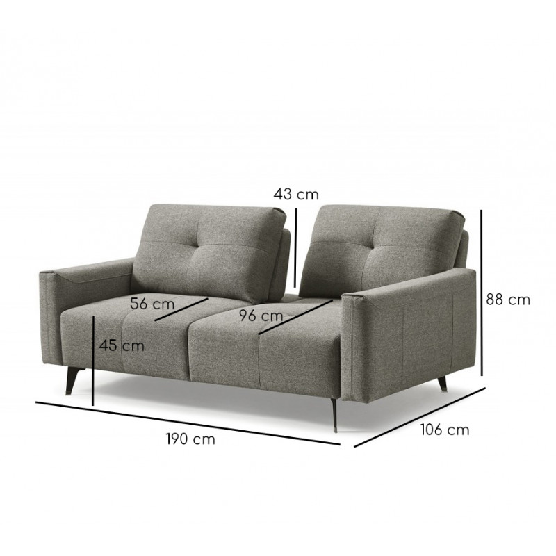 Canapé 3 places tissu gris dossiers réglables - SMART