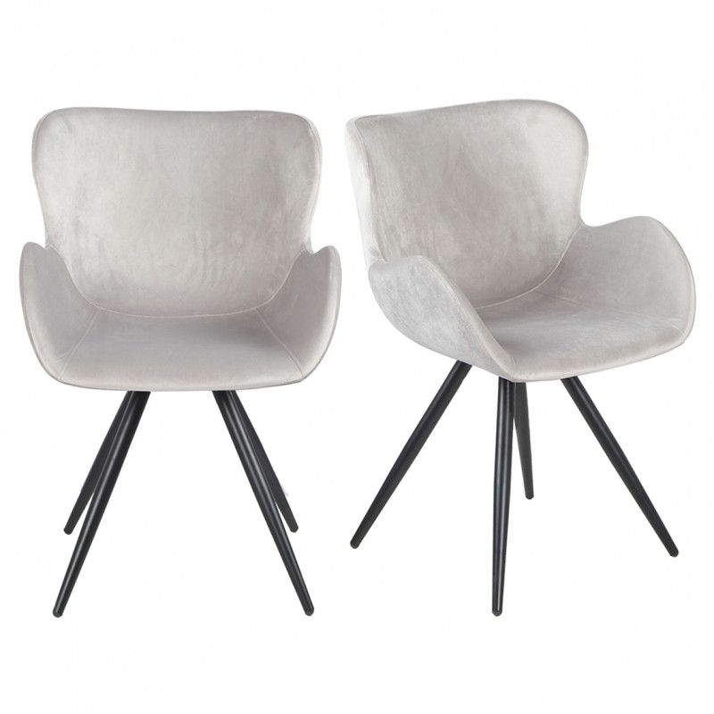 Lot de 2 chaises style scandinave velours gris et métal noir - LOTUS