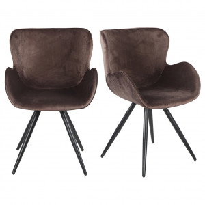 Lot de 2 chaises style scandinave velours marron et métal noir - LOTUS