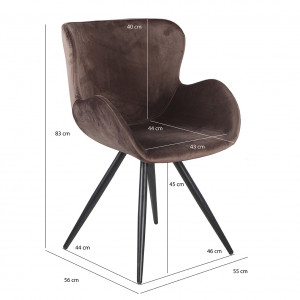 Lot de 2 chaises style scandinave velours marron et métal noir - LOTUS