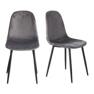 Lot de 2 chaises en velours gris foncé et pieds métal noir - BIBA
