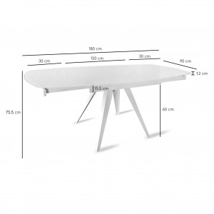 Table en verre blanc extensible 120 à 180 cm ovale pieds acier - ADELPHIA