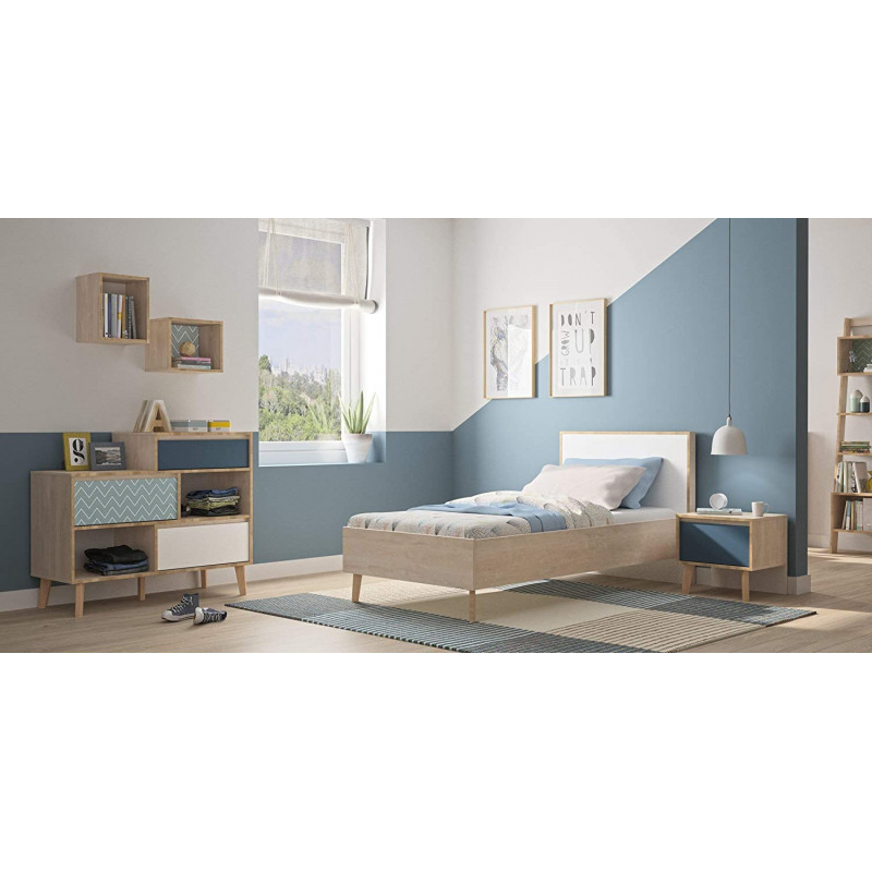 Etagère cube murale réversible décor bois blanc ou bleu - SIDOINE