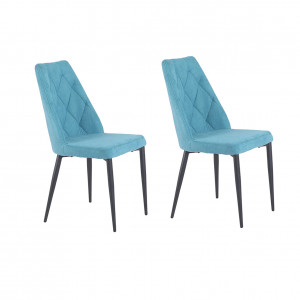 Lot de 2 chaises en Tissu bleu capitonné et Pieds métal Noir - RITA