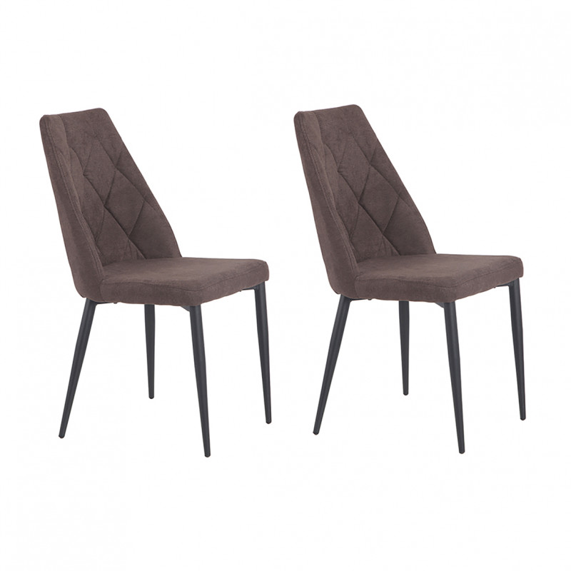 Lot de 2 chaises en Tissu marron capitonné et Pieds métal Noir - RITA