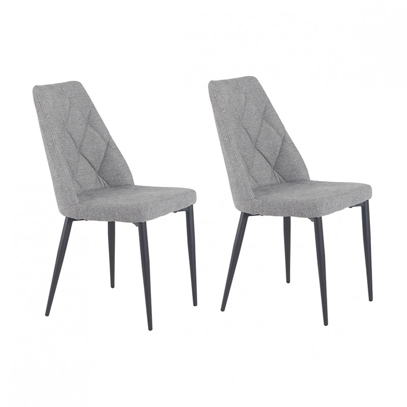 Lot de 2 chaises en Tissu gris capitonné et Pieds métal Noir - RITA