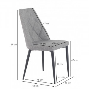 Lot de 2 chaises en Tissu gris capitonné et Pieds métal Noir - RITA