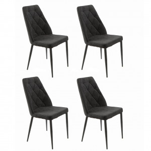 Lot de 4 chaises en Tissu gris anthracite capitonné et Pieds métal Noir - RITA