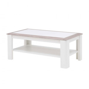 Table basse décor bois et blanc avec plateau de rangement - SIDELLE
