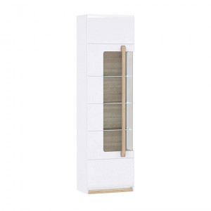 Meuble vitrine blanc décor bois clair vitrage verre trempé - ALEXIANE