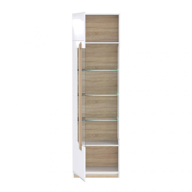 Meuble vitrine blanc décor bois clair vitrage verre trempé - ALEXIANE