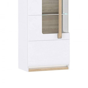 Meuble vitrine blanc décor bois clair vitrage verre trempé - ALEXIANE