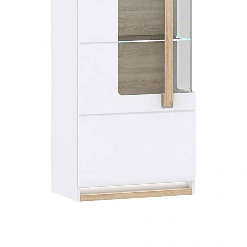 Meuble vitrine blanc décor bois clair vitrage verre trempé - ALEXIANE
