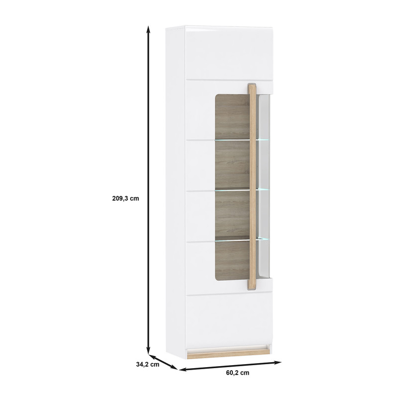 Meuble vitrine blanc décor bois clair vitrage verre trempé - ALEXIANE