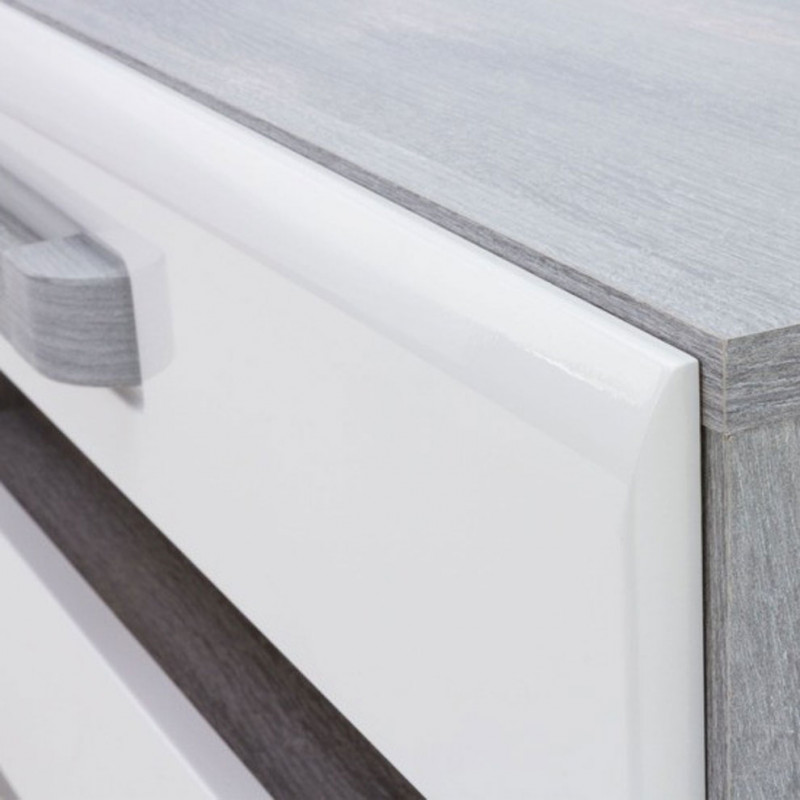 Meuble TV blanc et décor bois gris 1 placard et 2 tiroirs - ALEXIANE