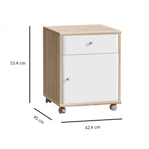 Table de chevet blanc et décor bois 1 tiroir et 1 placard - REVERSO