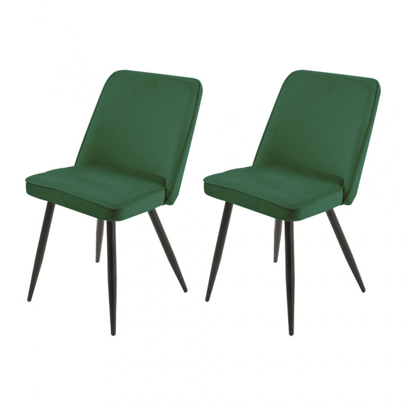 Lot de 2 chaises en velours vert avec piètement en métal noir - TELLY