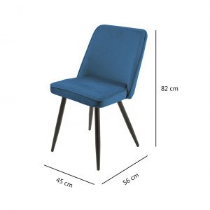 Lot de 2 chaises en velours bleu avec piètement en métal noir – TELLY