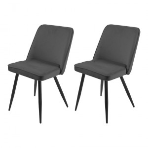 ERNESTO - Lot de 2 chaises tissu gris perle pieds métal noir