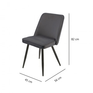 Lot de 2 chaises en velours gris foncé piètement en métal noir – TELLY