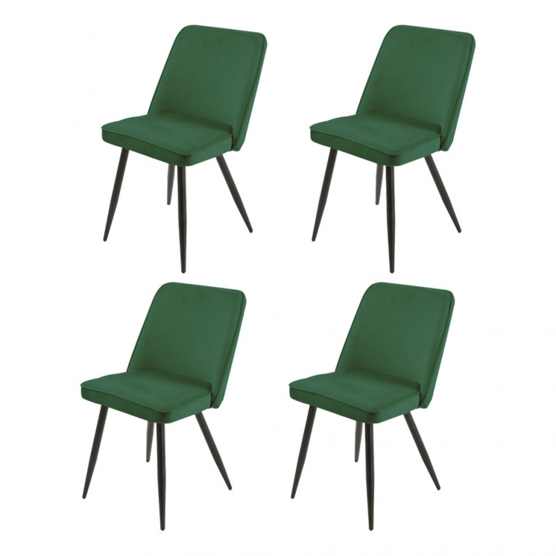 Lot de 4 chaises en velours vert avec piètement en métal noir – TELLY