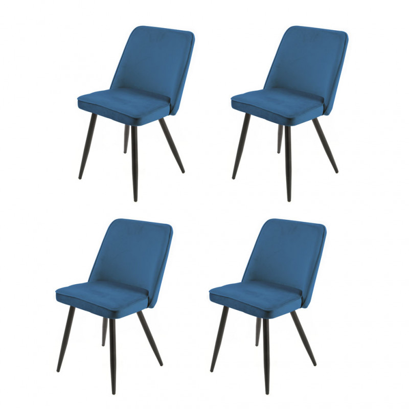 Lot de 4 chaises en velours bleu avec piètement en métal noir – TELLY