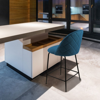 Lot de 2 chaises de bar en velours bleu piètement métal noir - FARA