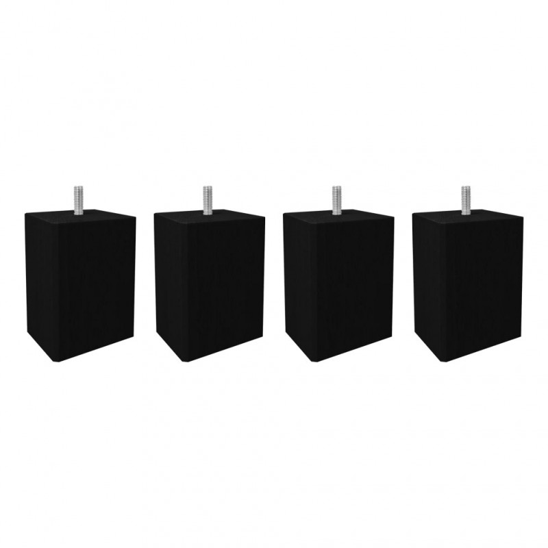 Lot de 4 pieds de meuble noir 10x7 carré bois de hêtre - PIEDS DE LIT