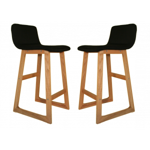 Lot 2 tabourets de bar bois et tissu noir - CAB