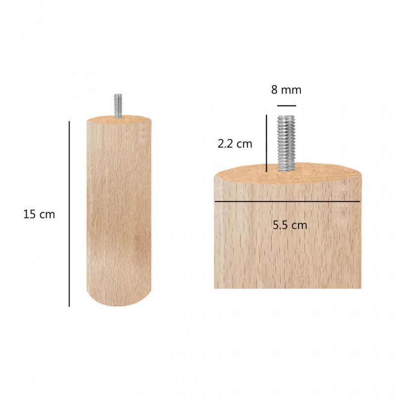 Lot de 4 pieds de meuble 15x6 rond en bois de hêtre - PIEDS DE LIT