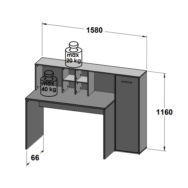 Bureau droit avec rangements décor chêne rustique et blanc mat - KEVAN