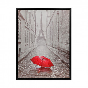 Tableau imprimé Tour Eiffel noir et blanc et parapluie rouge sur cadre en bois noir 30x40 cm - Décoration vintage - EIFFEL