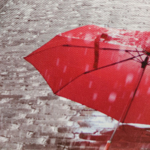 Tableau imprimé Tour Eiffel noir et blanc et parapluie rouge sur cadre en bois noir 30x40 cm - Décoration vintage - EIFFEL