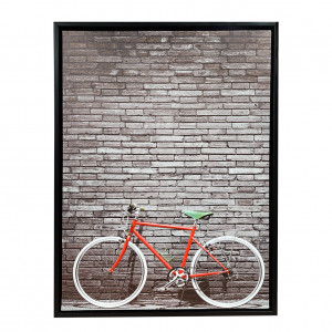 Tableau imprimé mur de brique noir et blanc et vélo rouge sur cadre en bois noir 30x40 cm - Décoration vintage - BIKE