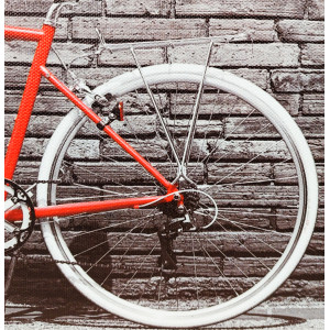 Tableau imprimé mur de brique noir et blanc et vélo rouge sur cadre en bois noir 30x40 cm - Décoration vintage - BIKE