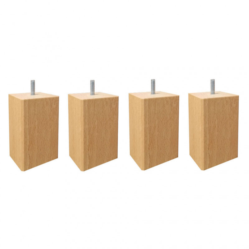 Lot de 4 pieds de meuble 15x6 carré en bois de hêtre - PIEDS DE LIT