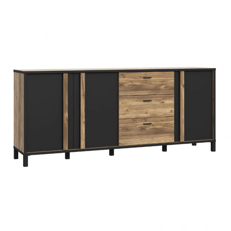 Buffet/Armoirette 85x200 décor bois clair avec piètement métal - CELIA