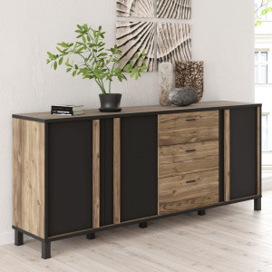 Buffet/Armoirette 85x200 décor bois clair avec piètement métal - CELIA