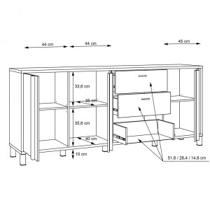 Buffet/Armoirette 85x200 décor bois clair avec piètement métal - CELIA