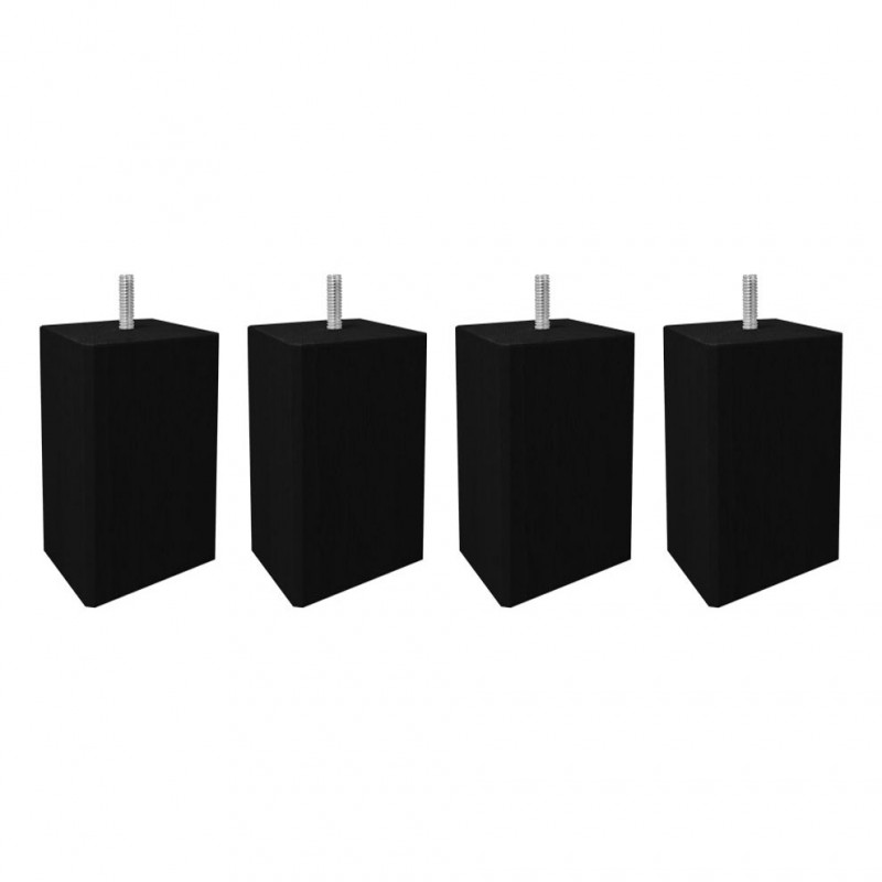 Lot de 4 pieds de meuble noir 15x6 carré bois de hêtre - PIEDS DE LIT