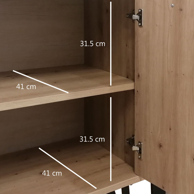 Commode 1 porte et 3 tiroirs décor chêne clair et gris laqué - MILOS