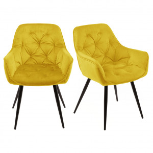 Lot 2 chaises velours jaune et piètement métal gris anthracite - STERN