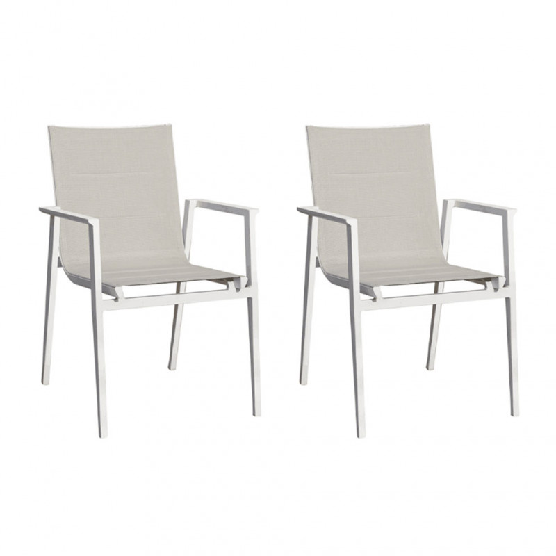 Lot de 2 chaises de jardin aluminium et tissu textilène gris - ATLAN