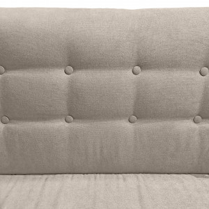 Canapé droit 2 places en tissu doux taupe dossier capitonné avec accoudoirs et pieds bois inclinés - TRACY