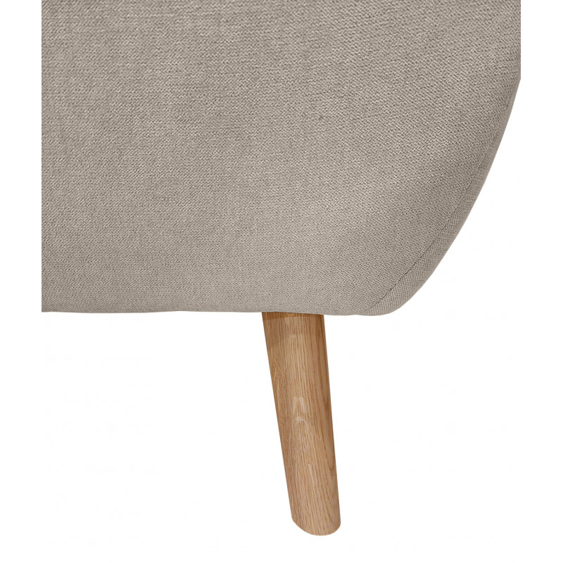 Canapé droit 3 places en tissu doux taupe dossier capitonné avec accoudoirs et pieds bois inclinés - TRACY