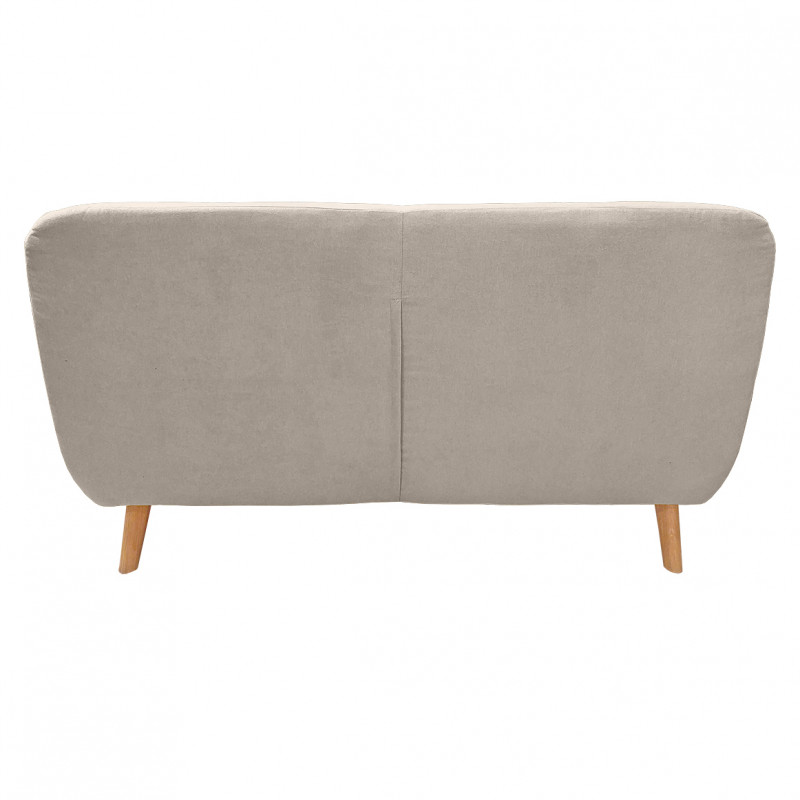 Canapé droit 3 places en tissu doux taupe dossier capitonné avec accoudoirs et pieds bois inclinés - TRACY
