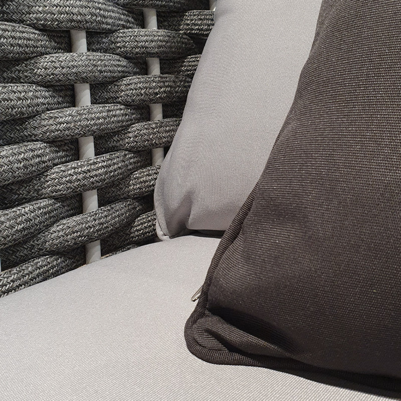 Fauteuil bas de jardin en aluminium blanc et tressage gris - RISE