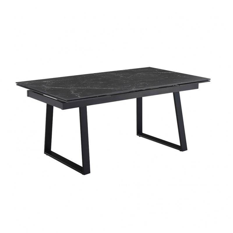 Table de repas extensible 160/240 cm en céramique noir marbré mat et pieds luge métal noir - INDIANA 02