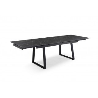 Table de repas extensible 160/240 cm en céramique noir marbré mat et pieds luge métal noir - INDIANA 02
